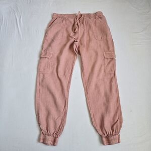 Nicole Miller Linen Cargo Joggers Mauve Pink Size L Spring Summer Breezy